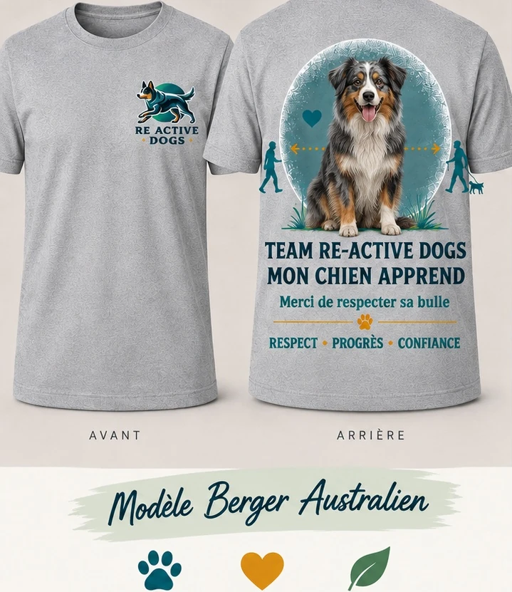 Tee-shirt Team Re-Active Dogs, modèle Berger australien recto et verso